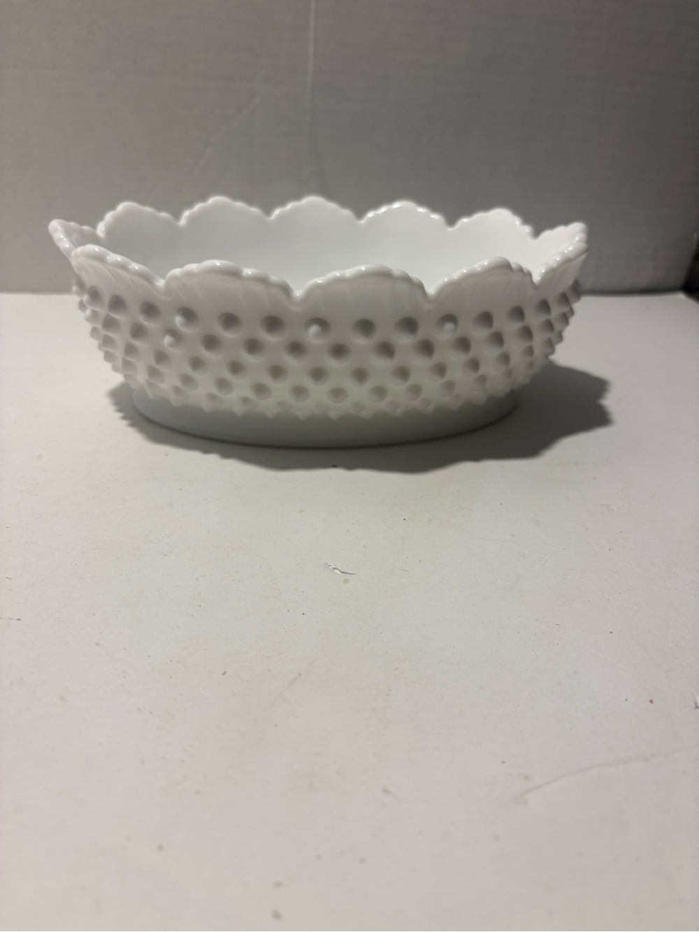 Vintage White milk glass Scalloped Hobnail Decorative Bowl - Unbranded